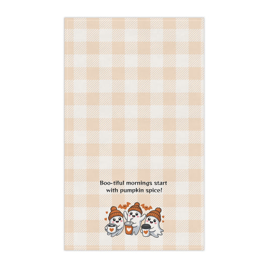 Cozy Fall Tea Towels | "Boo-tiful Mornings with Pumpkin Spice" | Perfect for Autumn, Halloween, Kitchen Decor, Gift Idea