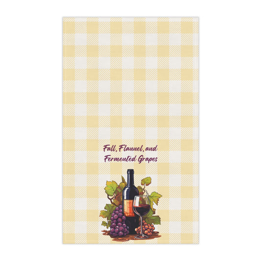 "Fall, Flannel and Fermented Grapes" Autumn Wine-Themed Tea Towels, Rustic Kitchen Decor, Festive Gift for Wine Lovers, Seasonal Home Accent, Fall Cooking Essentials
