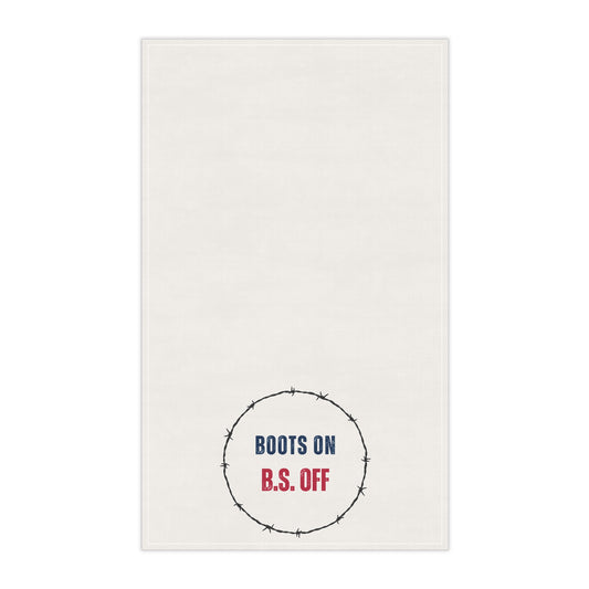 Humorous Barbed Wire Tea Towels, "BOOTS ON B.S. OFF" Funny Kitchen Decor, Gift for Chefs, Cooking Humor, Housewarming Gift, Unique Dish Towels