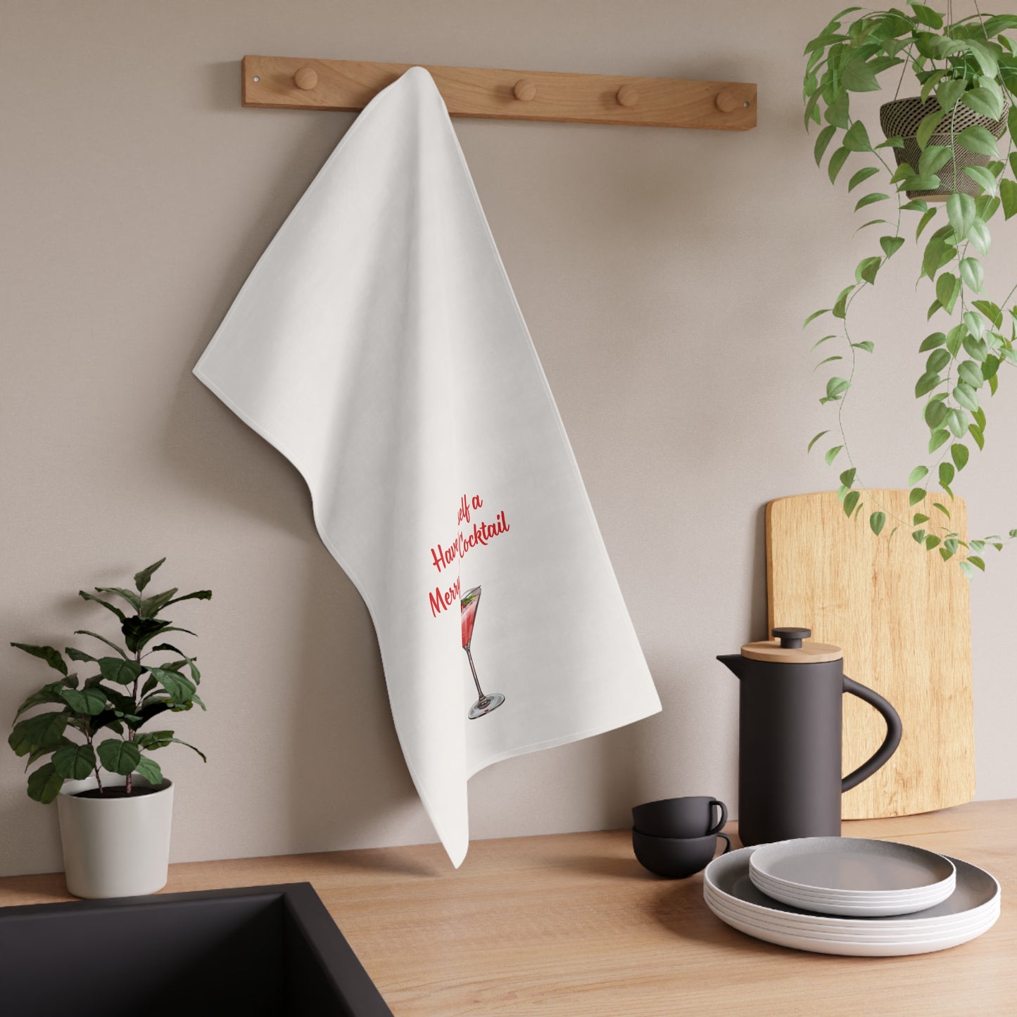 Christmas Cocktail Tea Towel — “Have Yourself a Merry Little Cocktail” Kitchen Towel, white elephant gift, Holiday decor