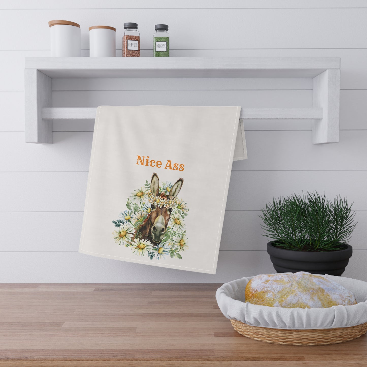 Funny Donkey Tea Towel, "Nice Ass" Kitchen Decor, Gift for Animal Lovers, Farmhouse Style Dish Towel, Unique Home Gift