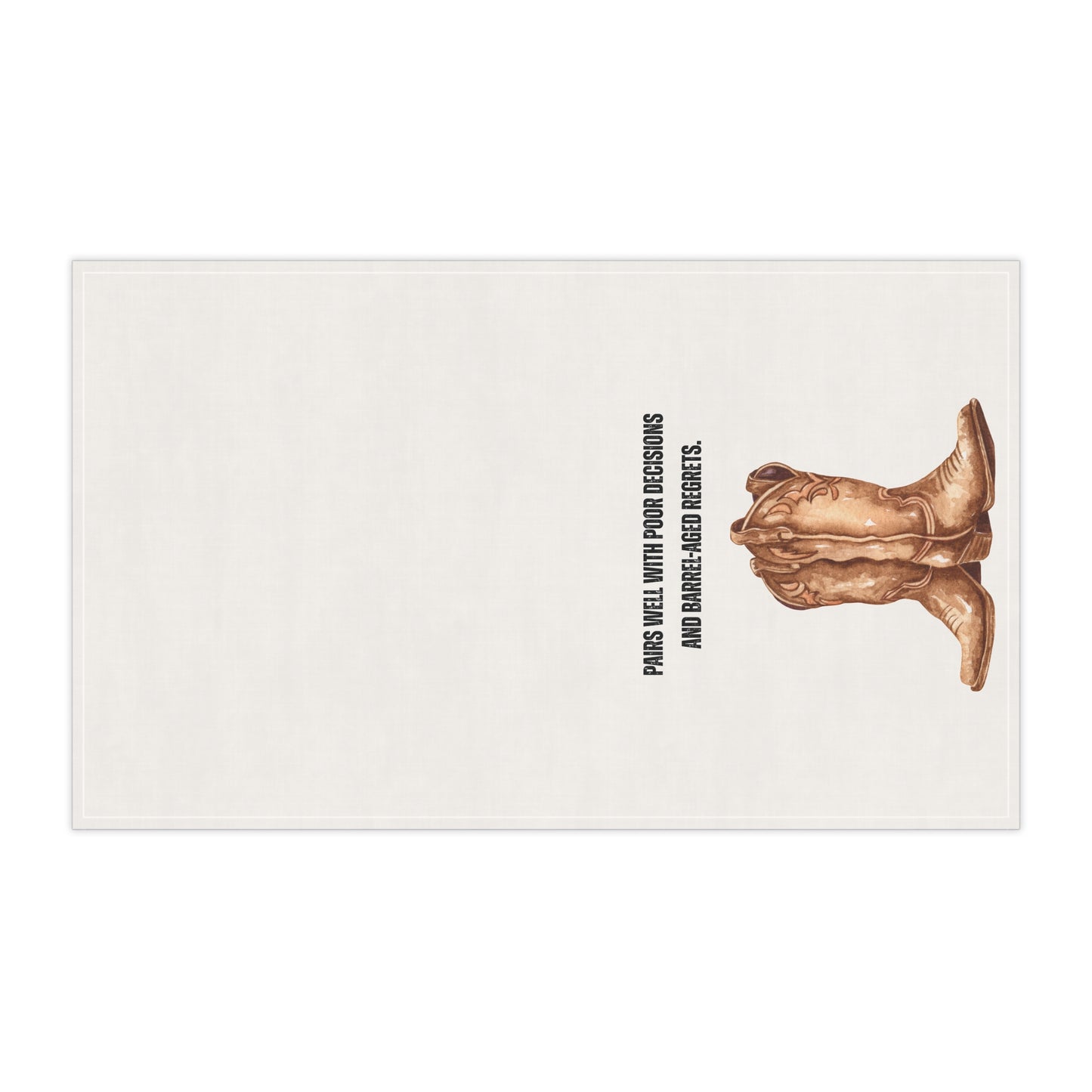 Rustic Cowboy Tea Towels - "Pairs well with poor decisions and barrel-aged regrets." Funny Kitchen or Bar Decor, Gift for BBQ Lovers, Unique Hostess Gift, Western Themed Accessories, Kitchen Towel Set