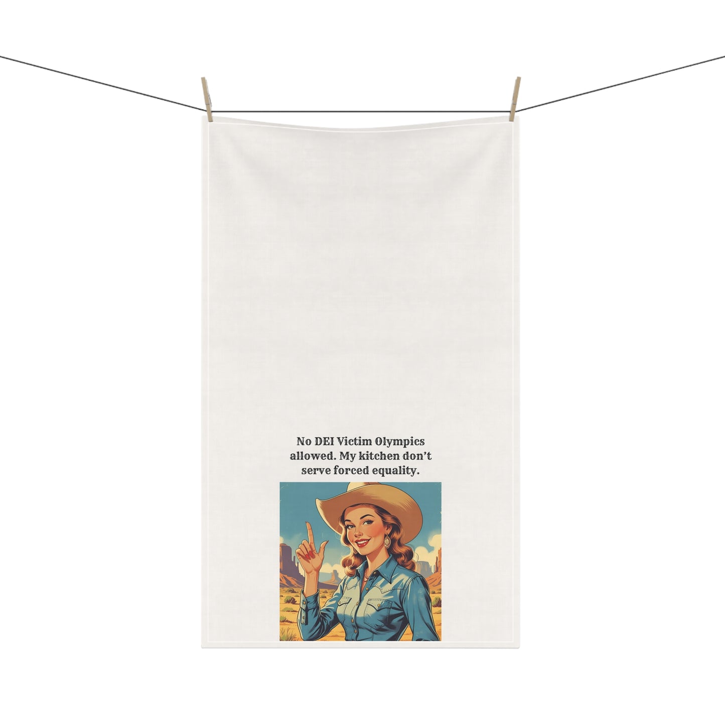Rebel Heart Tea/Bar Towel | Sarcastic Cowgirl Saying "No DEI Victim Olympics allowed. My kitchen don’t serve forced equality."