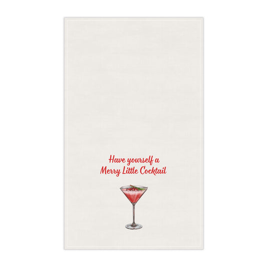 Christmas Cocktail Tea Towel — “Have Yourself a Merry Little Cocktail” Kitchen Towel, white elephant gift, Holiday decor