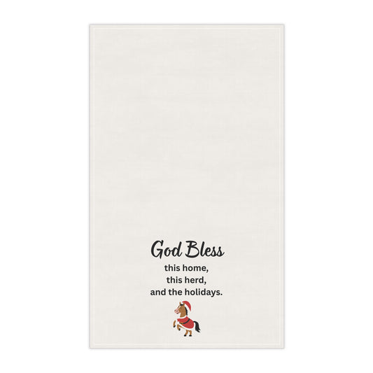 Tea Towel - "God Bless this home, this herd, and the holidays" Christmas Kitchen Towel, gift, holiday decor