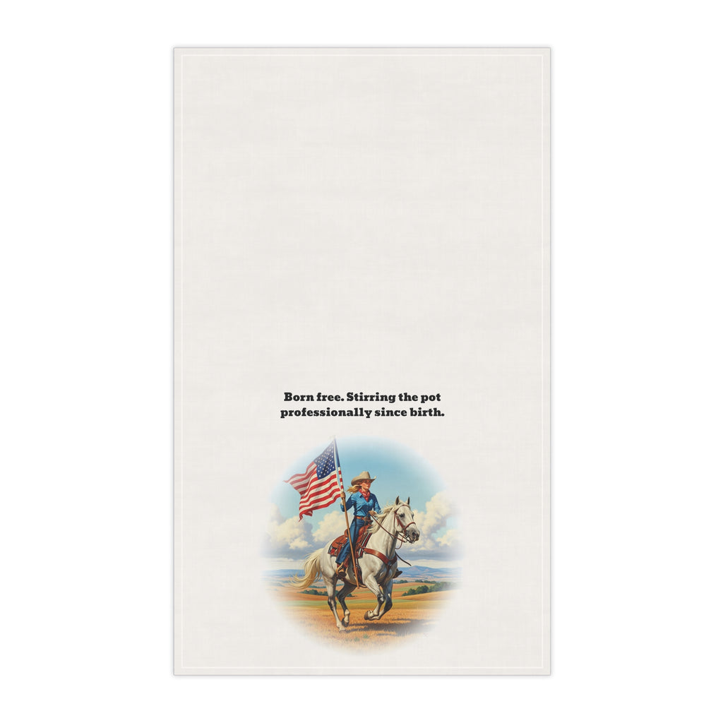 Born Free. Stirring the pot professionally since birth. Patriotic Tea Towels, Western Kitchen Decor, Farmhouse Style, Gift for Chefs, Americana Home Accents, July 4th Essentials