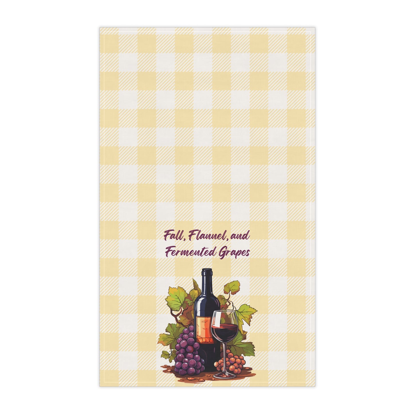 "Fall, Flannel and Fermented Grapes" Autumn Wine-Themed Tea Towels, Rustic Kitchen Decor, Festive Gift for Wine Lovers, Seasonal Home Accent, Fall Cooking Essentials