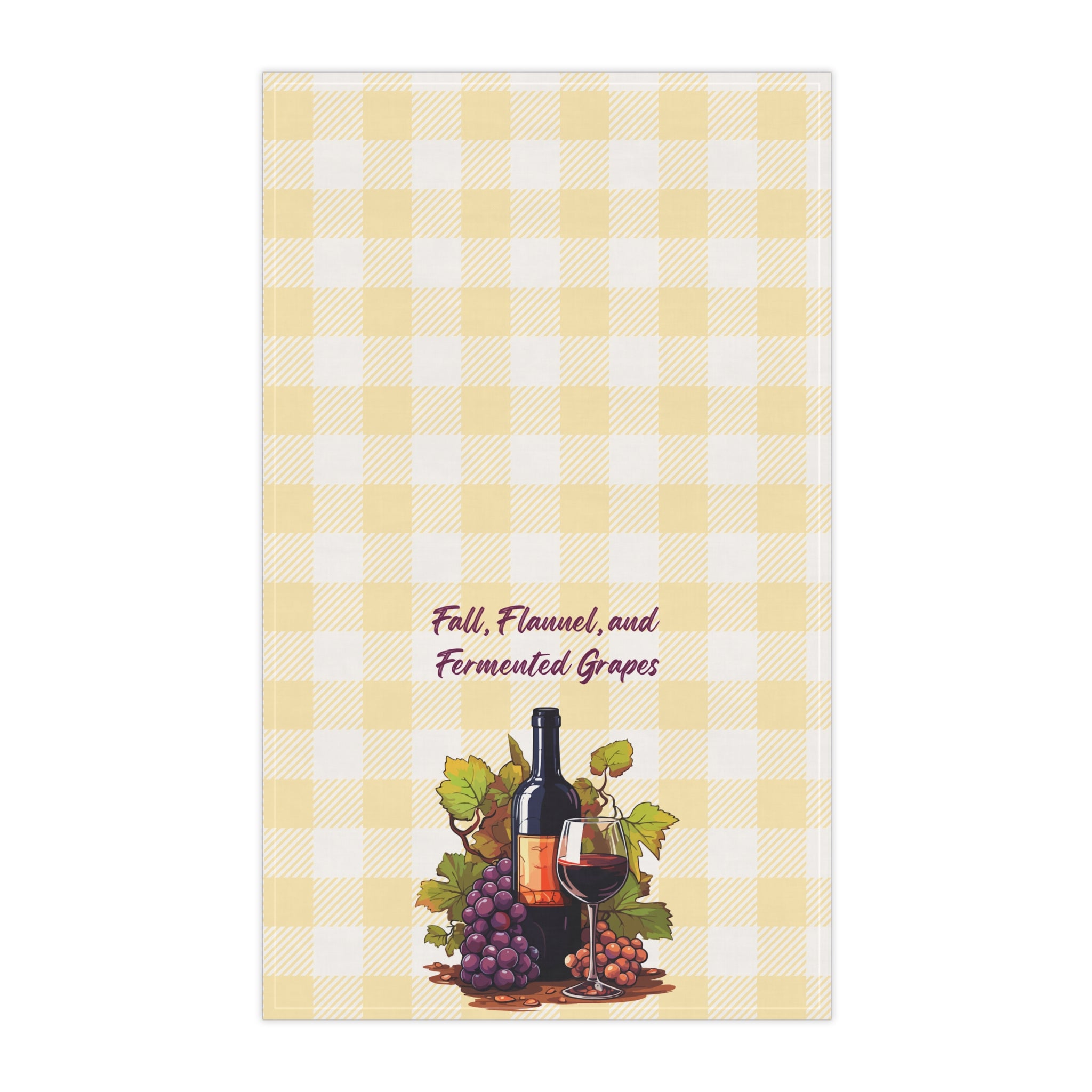 "Fall, Flannel and Fermented Grapes" Autumn Wine-Themed Tea Towels, Rustic Kitchen Decor, Festive Gift for Wine Lovers, Seasonal Home Accent, Fall Cooking Essentials