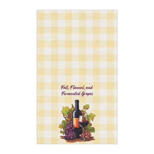"Fall, Flannel and Fermented Grapes" Autumn Wine-Themed Tea Towels, Rustic Kitchen Decor, Festive Gift for Wine Lovers, Seasonal Home Accent, Fall Cooking Essentials