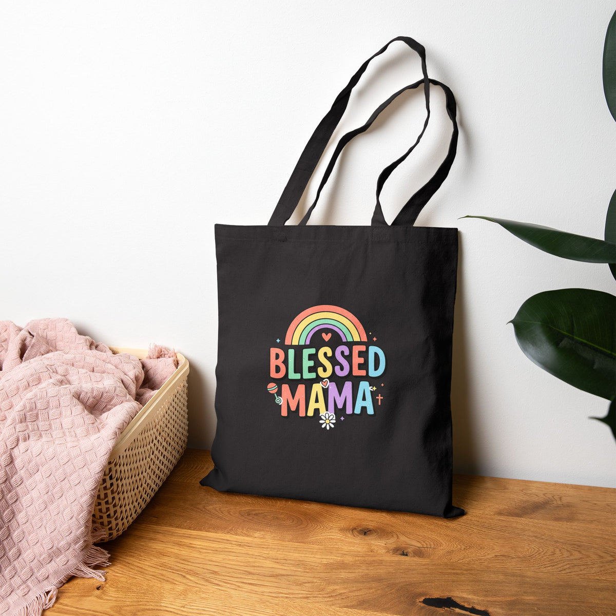Blessed Mama Cotton Tote Bag — Rainbow Mother's Day Gift