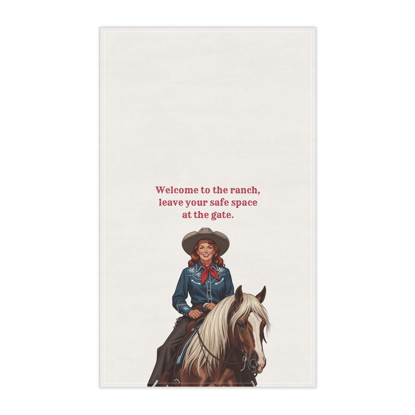 "Welcome to the Ranch, leave your safe space at the gate" Western Ranch Tea Towels, Rustic Kitchen Decor, Farmhouse Hostess Gift, Cowboy Themed Towel, Country Style Homeware