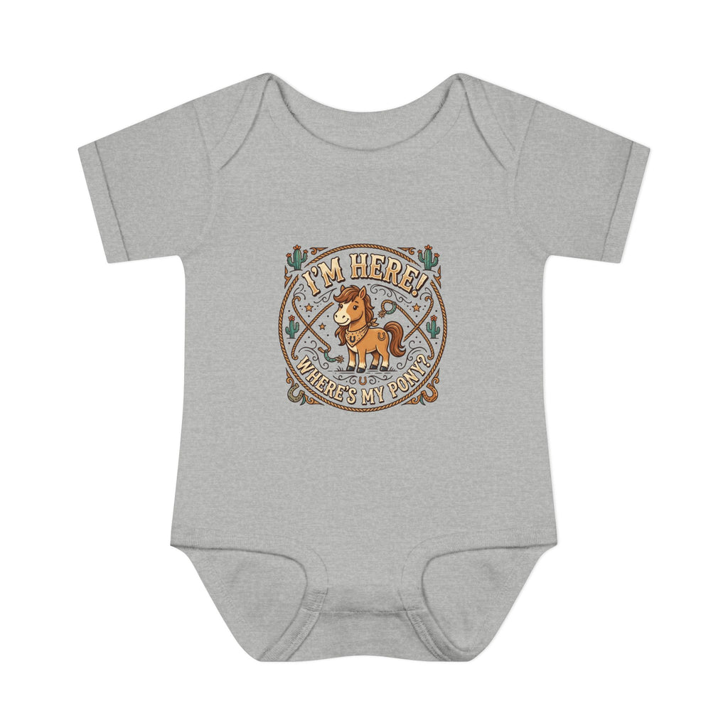 Cowboy Nursery Baby Bodysuit – "I'm Here! Where's my Pony?" Western Infant Onesie