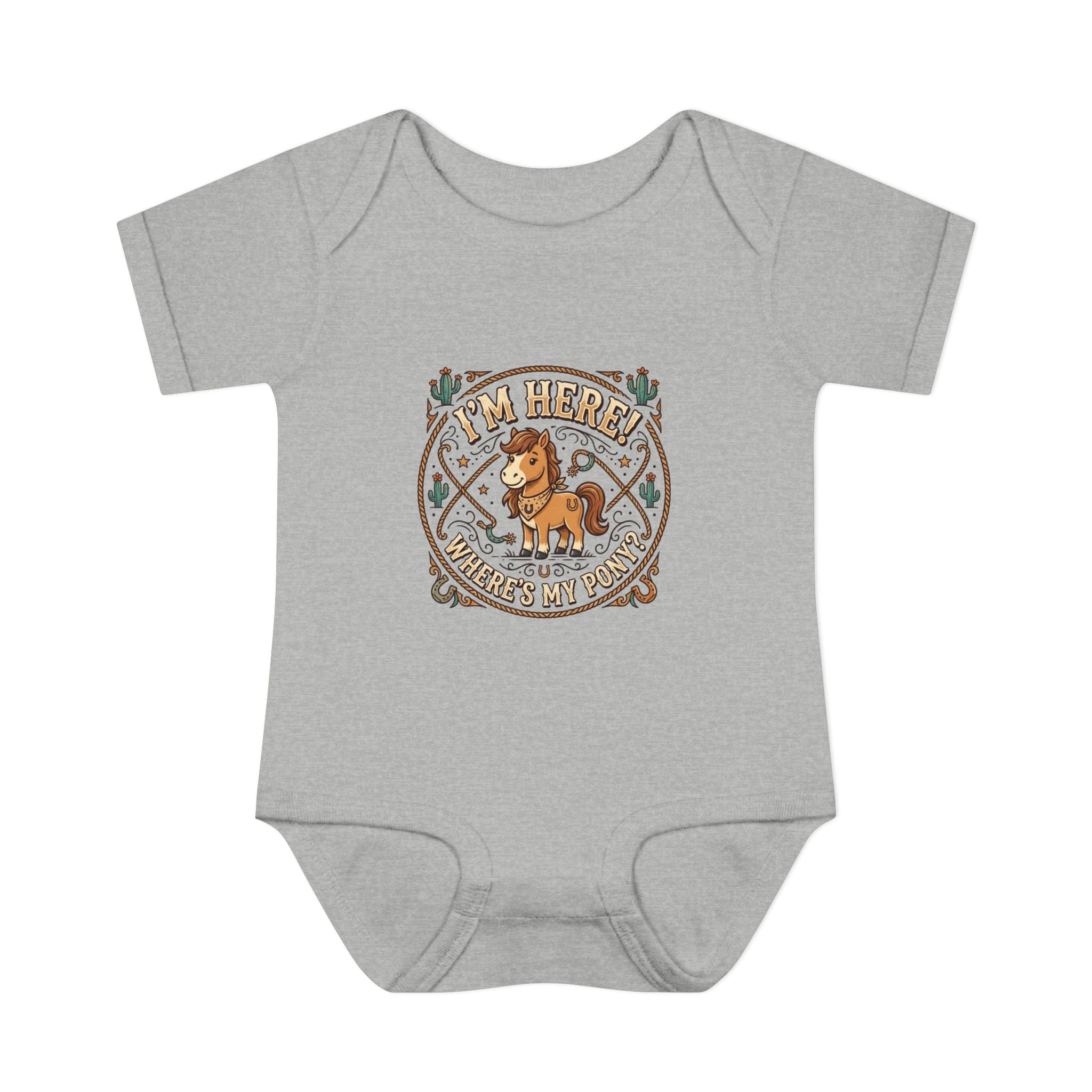 Cowboy Nursery Baby Bodysuit – "I'm Here! Where's my Pony?" Western Infant Onesie