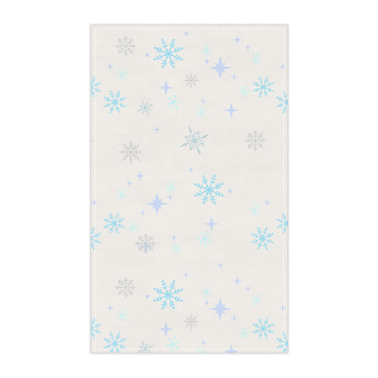Snowflake Tea Towel — Subtle snowflake Winter Kitchen Towel. Blue, lavender and silver shades.  Christmas gift, decor