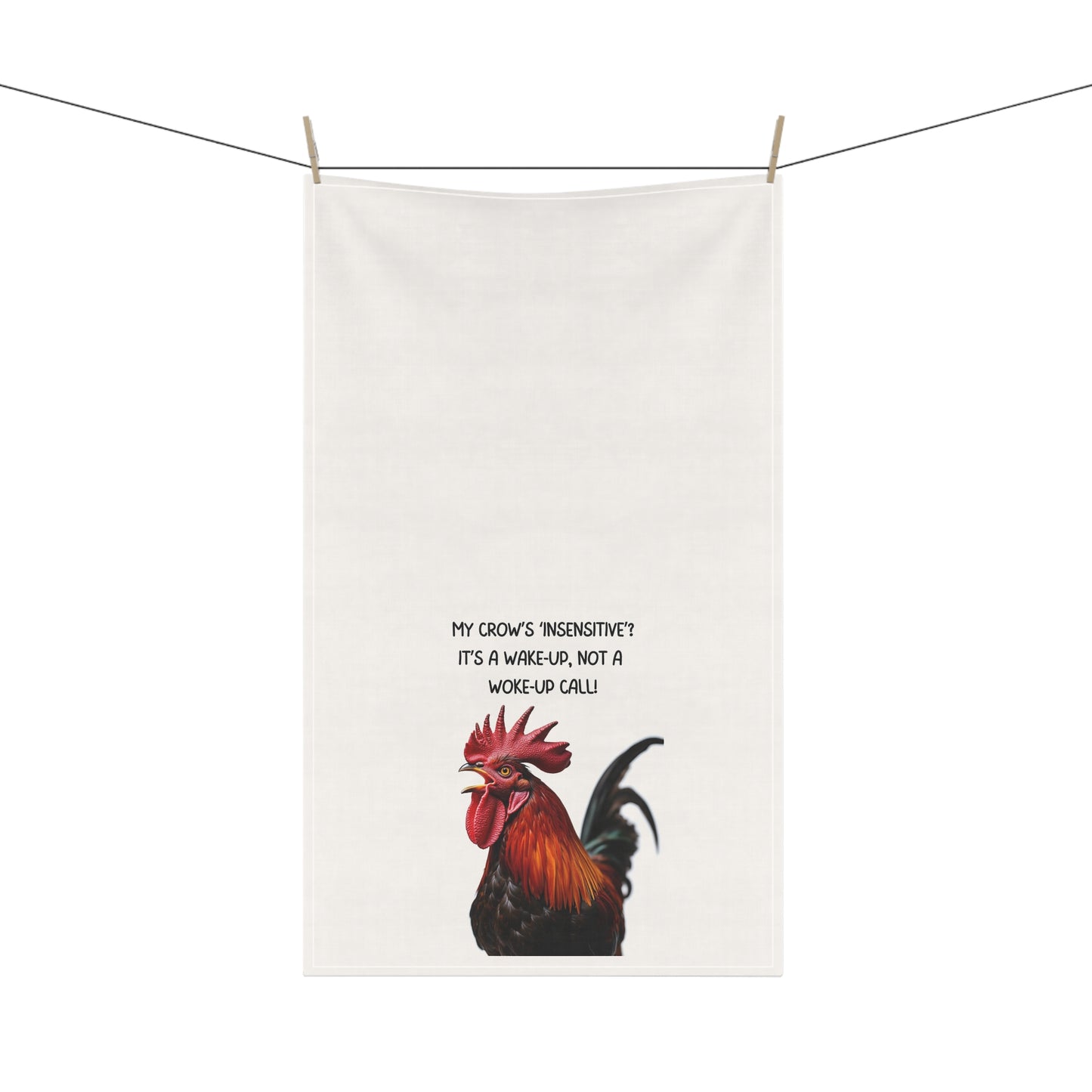 Rooster Quote Tea/Bar Towels, "My Crow's 'Insensitive'? It's called a Wake-up, not a Woke-Up call!" Funny Kitchen Textile for Home Decor, Gift for Chefs, Housewarming, or Farmhouse Style, Cotton Towels