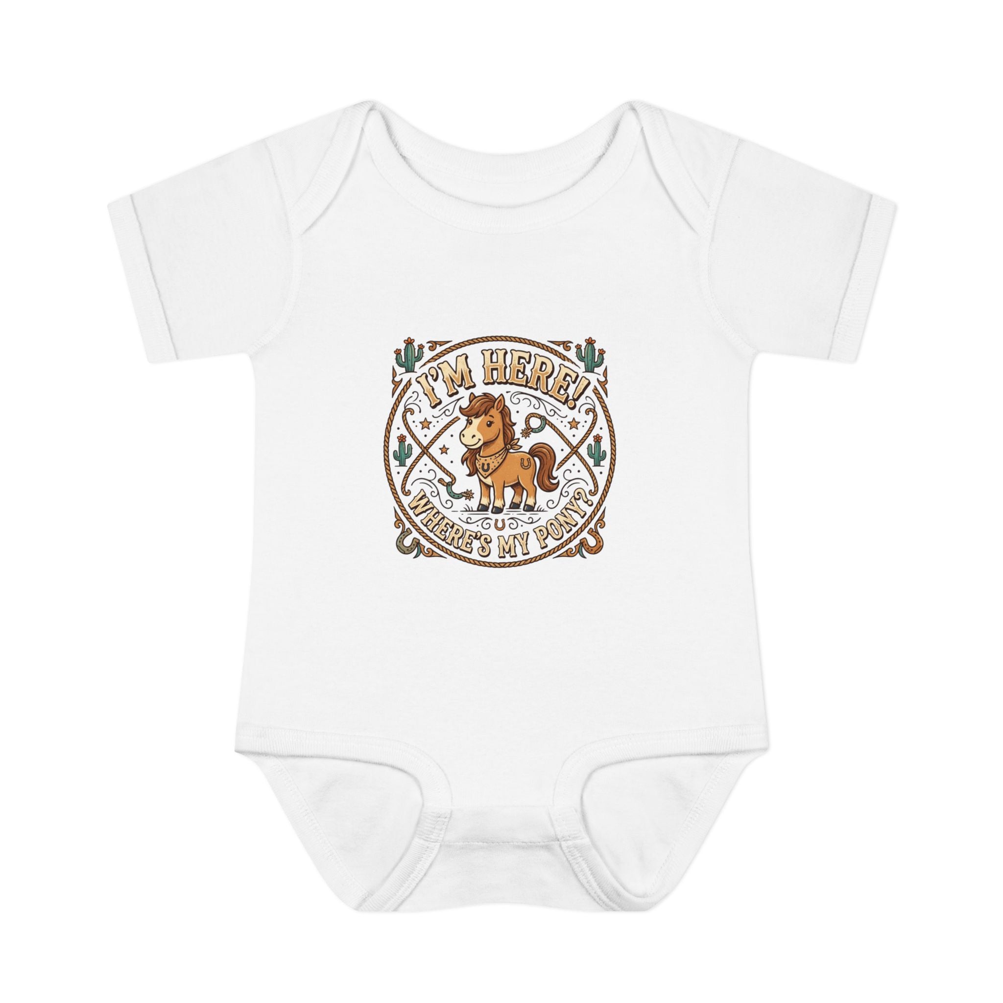Cowboy Nursery Baby Bodysuit – "I'm Here! Where's my Pony?" Western Infant Onesie