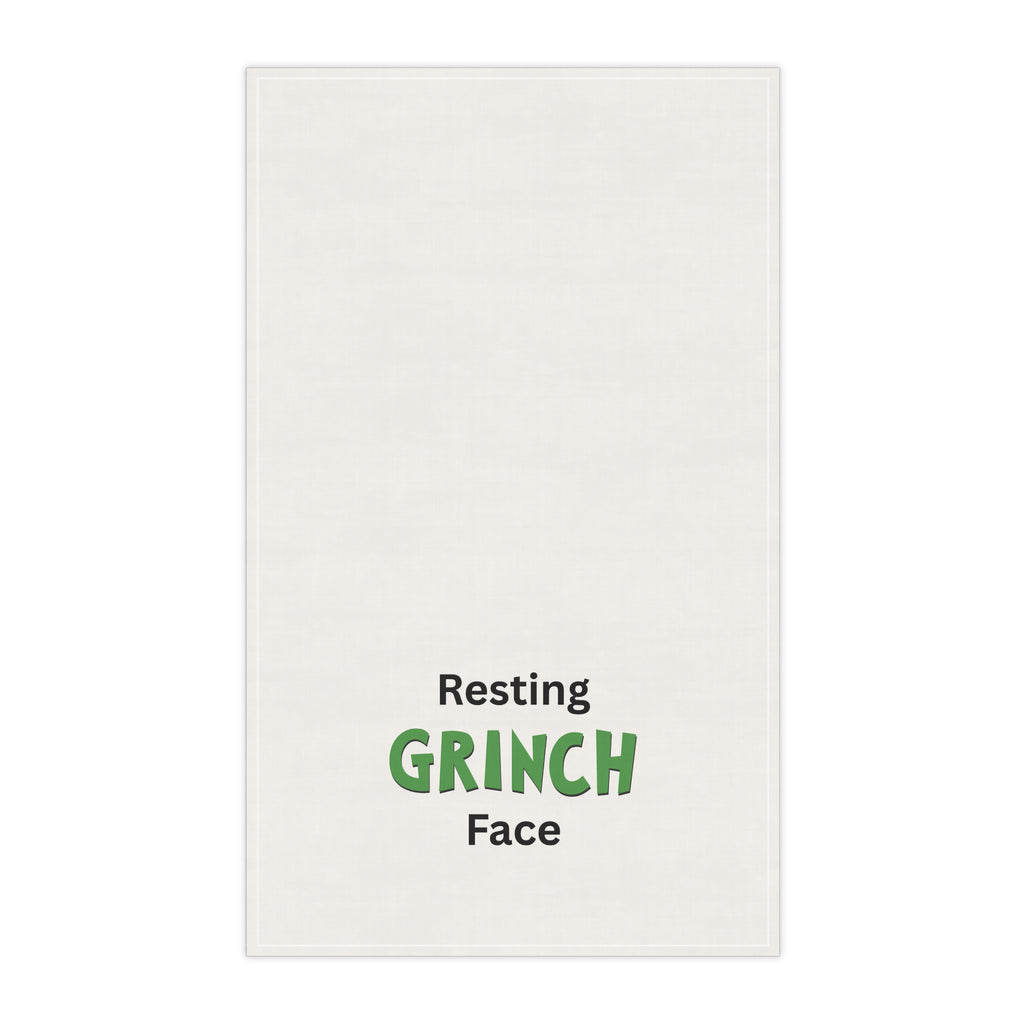 Tea Towel - "Resting Grinch Face" Holiday Kitchen Towel. Christmas humor, white elephant gift