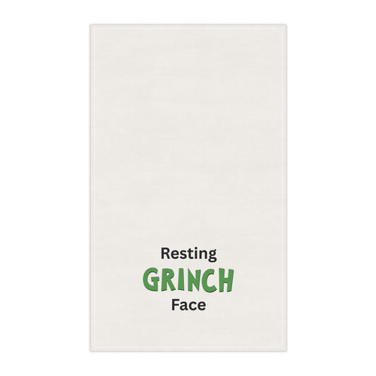 Tea Towel - "Resting Grinch Face" Holiday Kitchen Towel. Christmas humor, white elephant gift