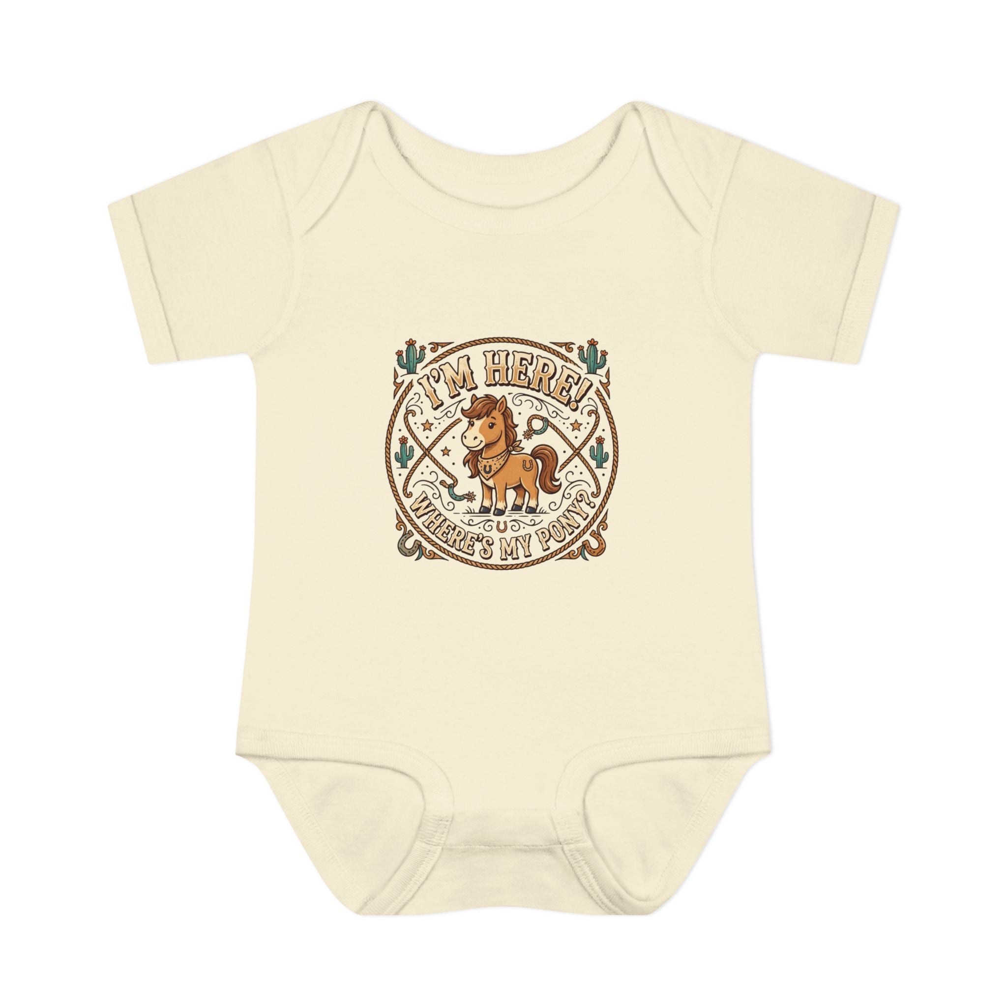 Cowboy Nursery Baby Bodysuit – "I'm Here! Where's my Pony?" Western Infant Onesie