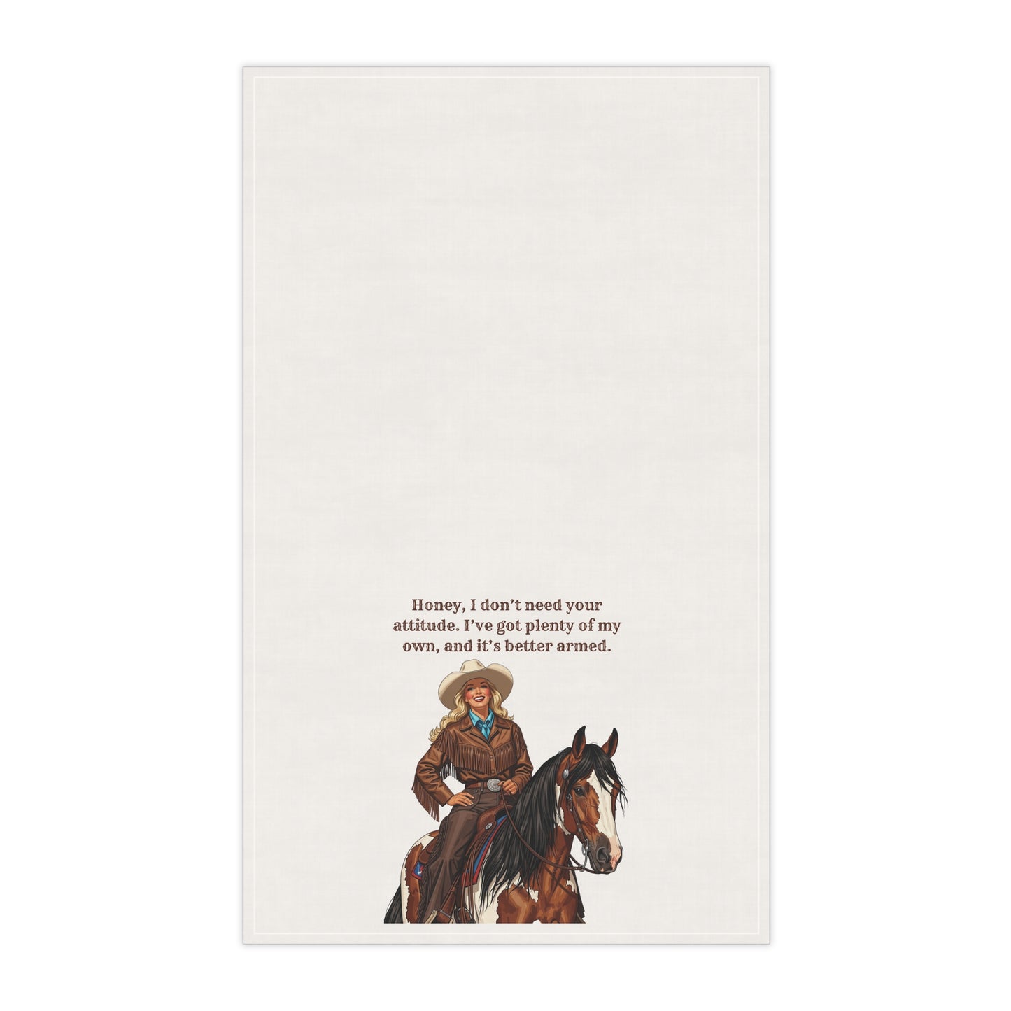 Cowgirl Humor Tea/Bar Towels | "Honey, I don't need your attitude. I've got plenty of my own, and it's better armed." Rustic Kitchen Decor, Gift for Horse Lovers, Unique Cotton Towels, Funny Country Kitchen Decor, Western [...]