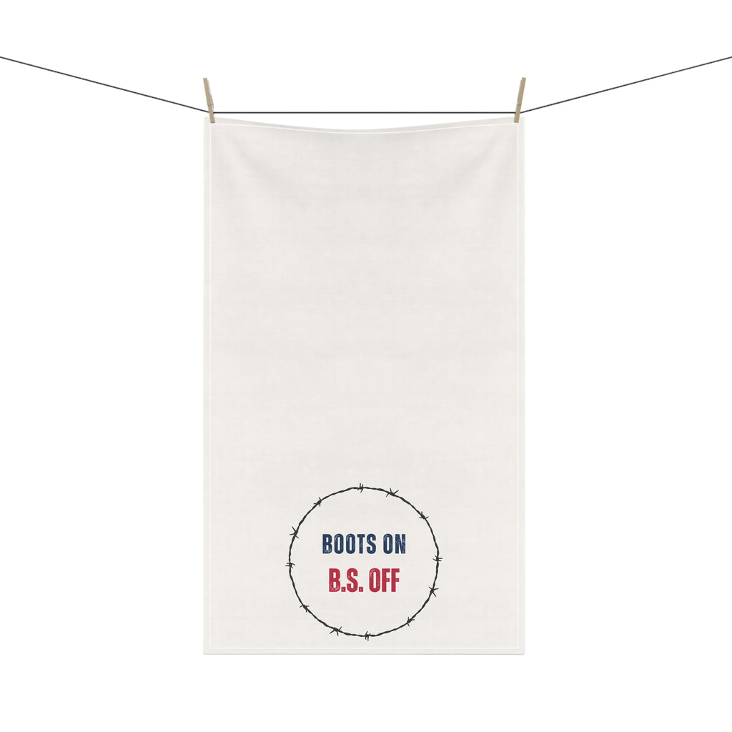 Humorous Barbed Wire Tea Towels, "BOOTS ON B.S. OFF" Funny Kitchen Decor, Gift for Chefs, Cooking Humor, Housewarming Gift, Unique Dish Towels