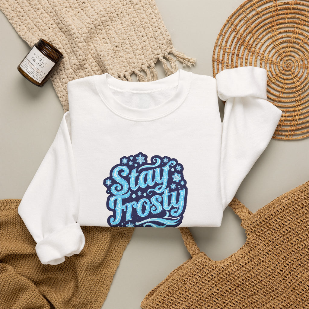 Stay Frosty Crewneck Sweatshirt — Retro Snowflake Graphic