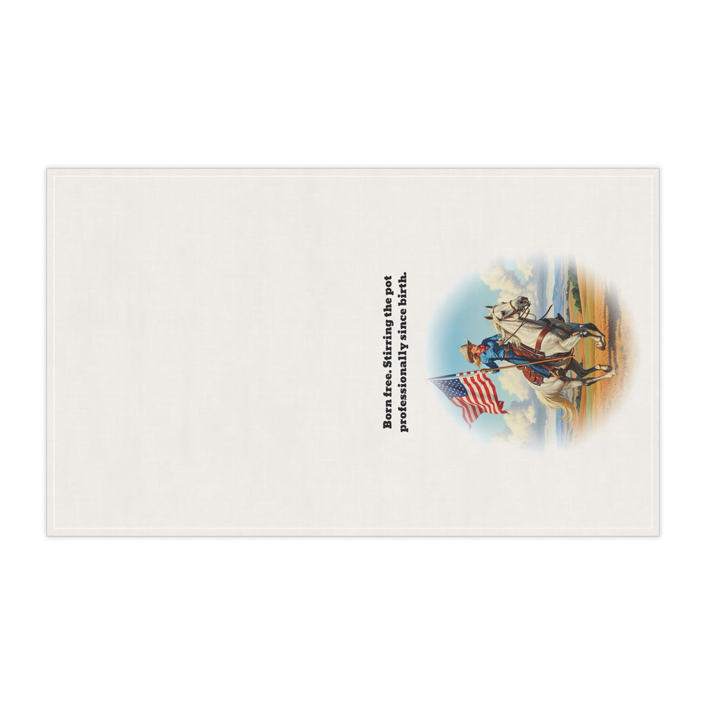 Born Free. Stirring the pot professionally since birth. Patriotic Tea Towels, Western Kitchen Decor, Farmhouse Style, Gift for Chefs, Americana Home Accents, July 4th Essentials
