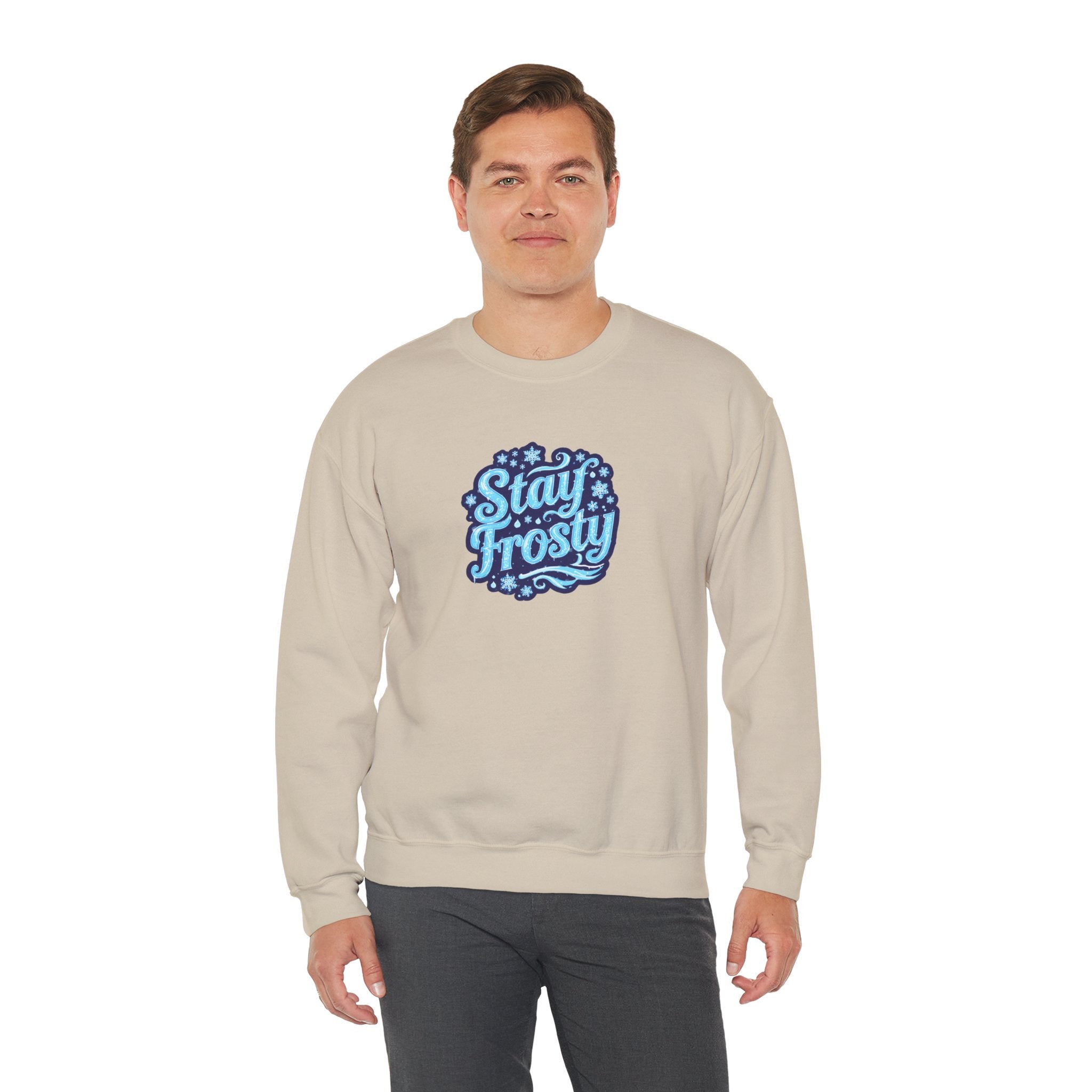 Stay Frosty Crewneck Sweatshirt — Retro Snowflake Graphic