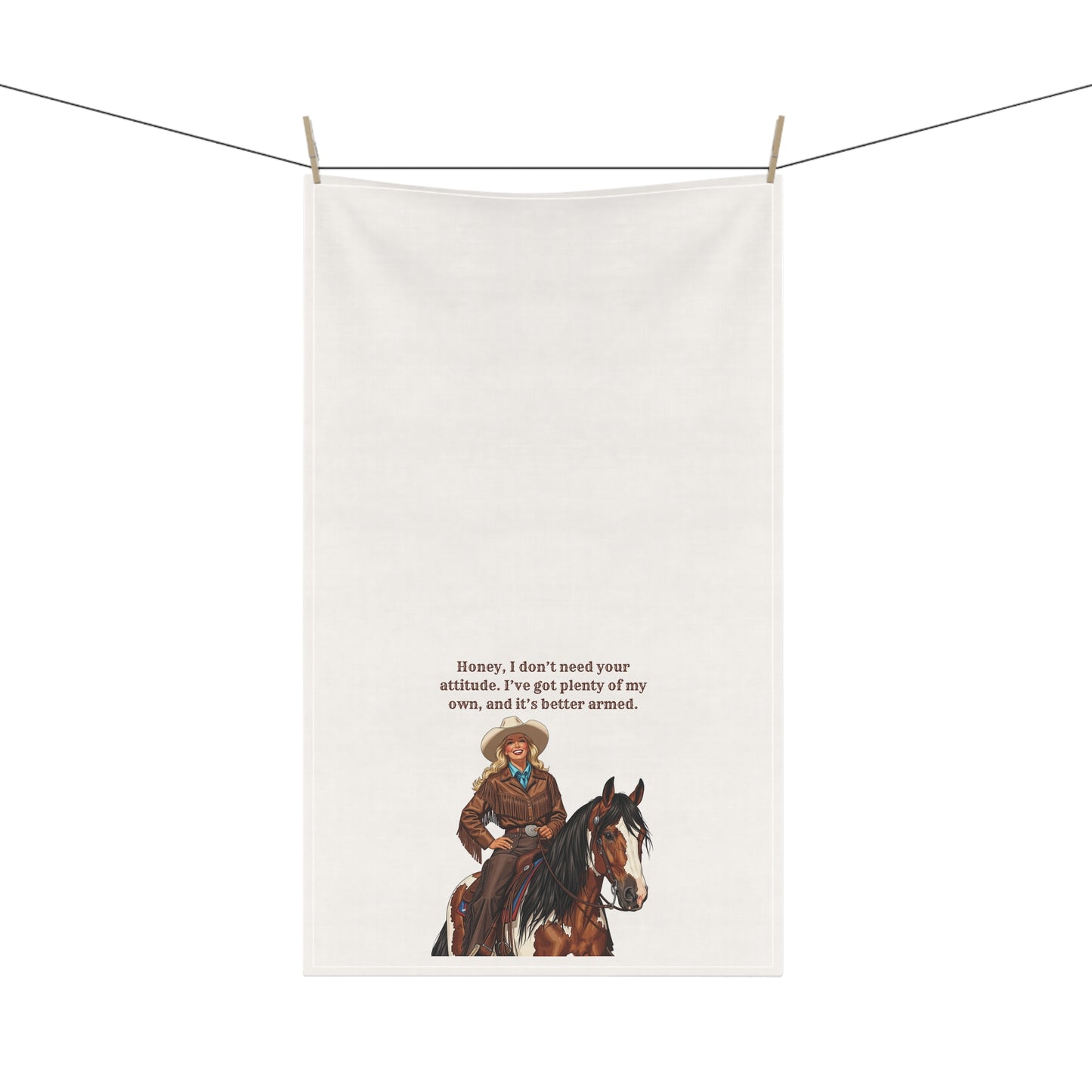 Cowgirl Humor Tea/Bar Towels | "Honey, I don't need your attitude. I've got plenty of my own, and it's better armed." Rustic Kitchen Decor, Gift for Horse Lovers, Unique Cotton Towels, Funny Country Kitchen Decor, Western [...]