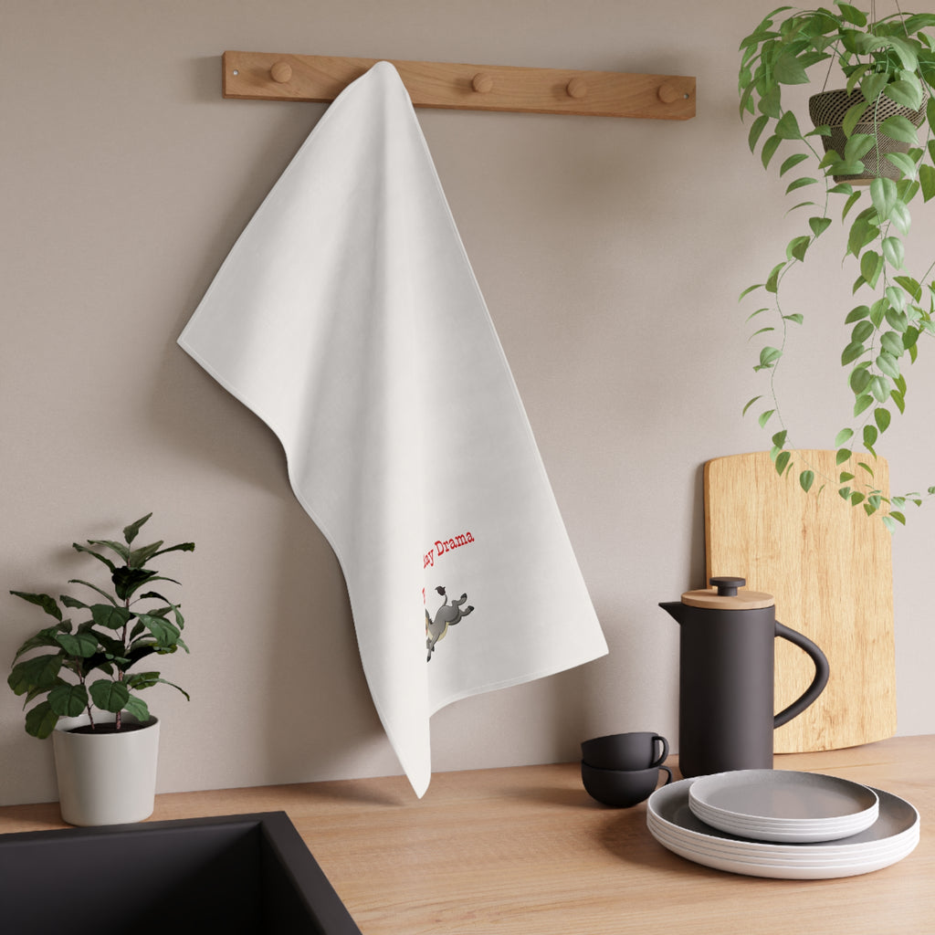 Cute Holiday Donkey Tea Towel — "Buck Holiday Drama" Cotton or Polyester Kitchen Towel. Christmas decor, gift