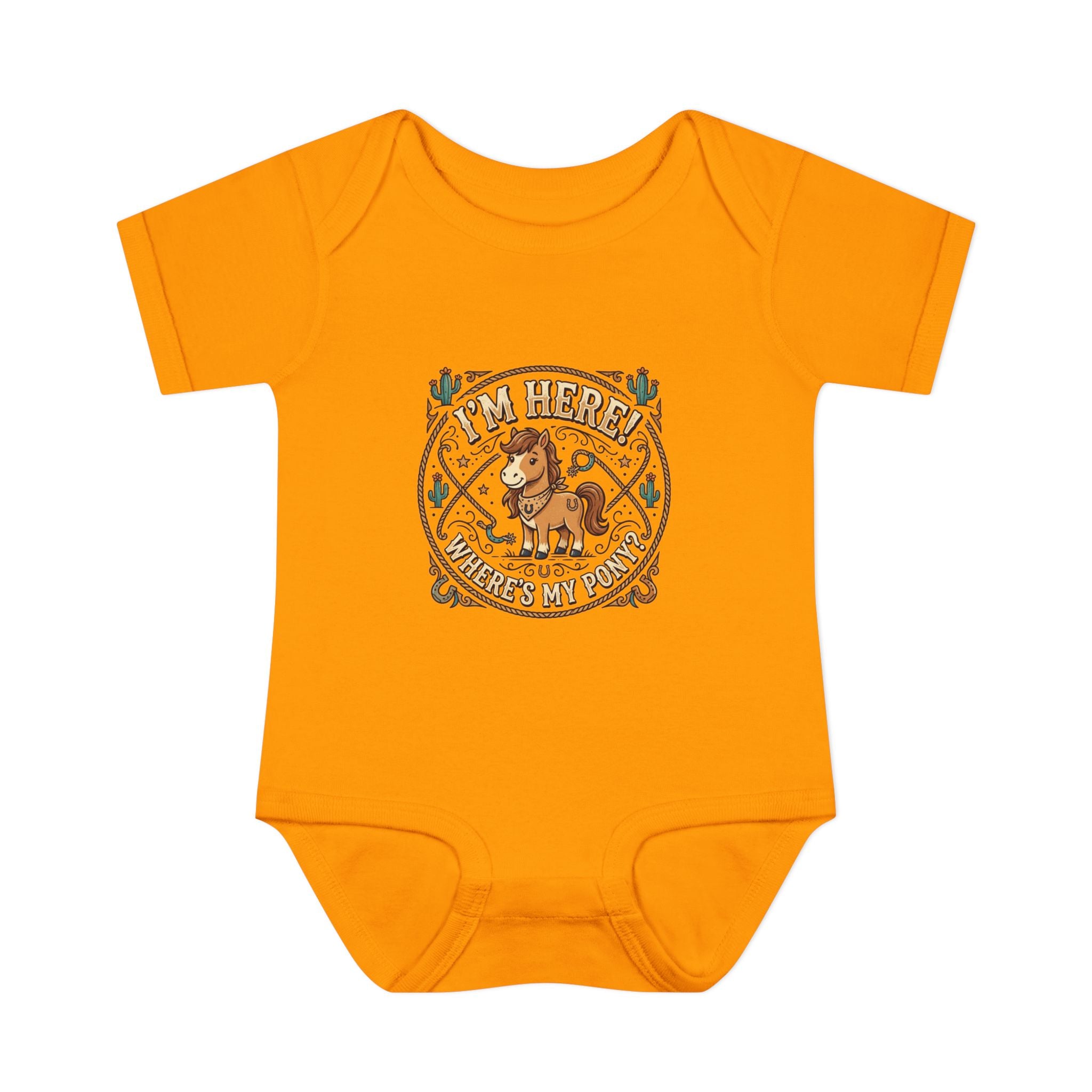 Cowboy Nursery Baby Bodysuit – "I'm Here! Where's my Pony?" Western Infant Onesie