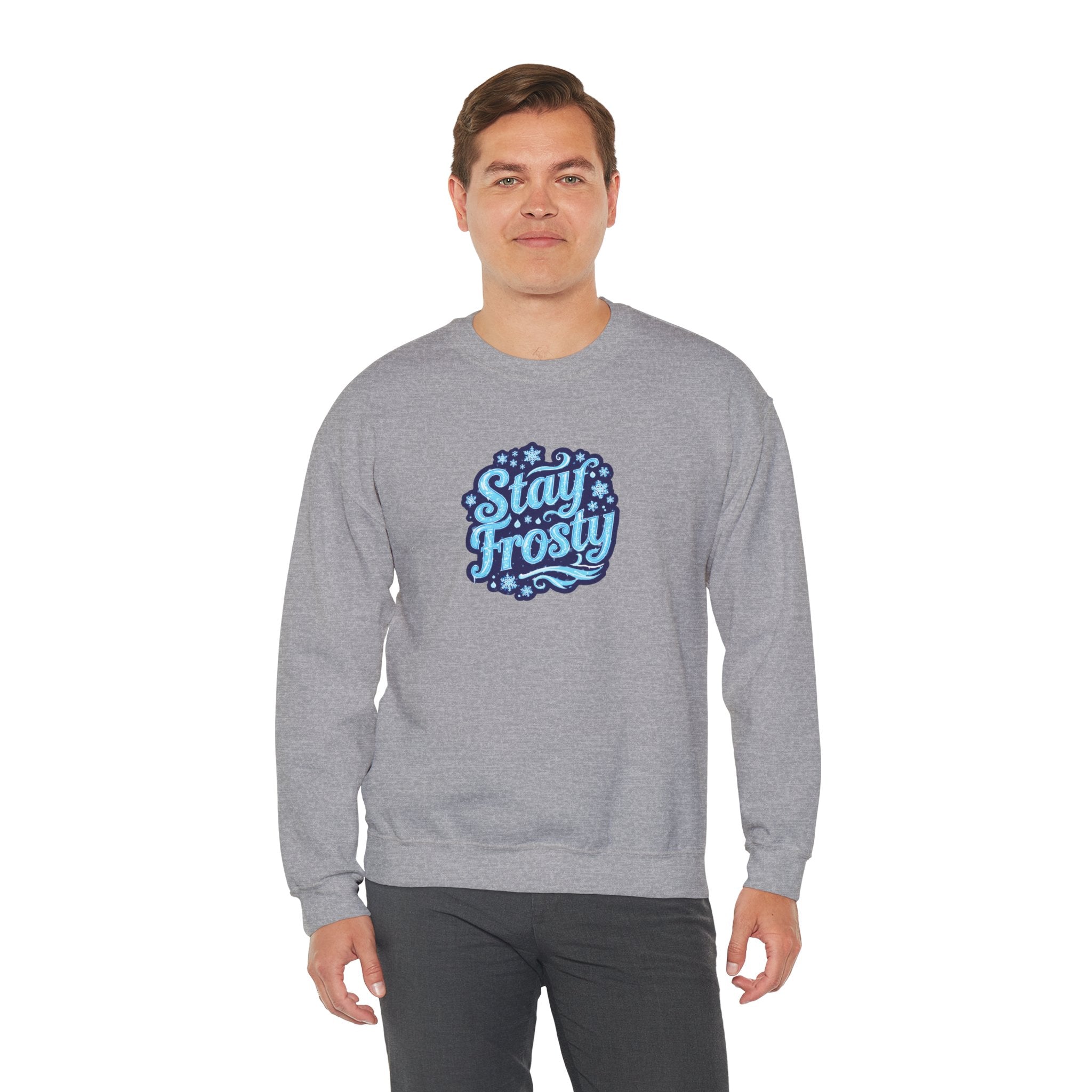 Stay Frosty Crewneck Sweatshirt — Retro Snowflake Graphic