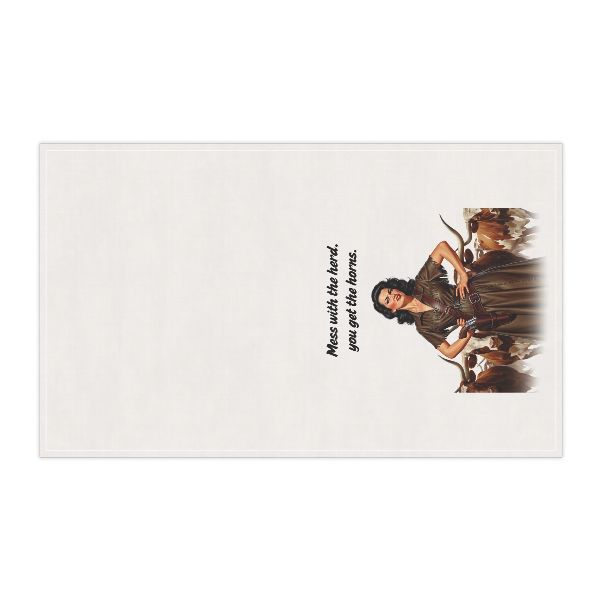 Sassy Rustic Vintage Tea Towels, "Mess with the herd, you get the horns" Fun Kitchen and Bar Decor, Country Home Gift, Farmhouse Style, Humorous Tea Towel