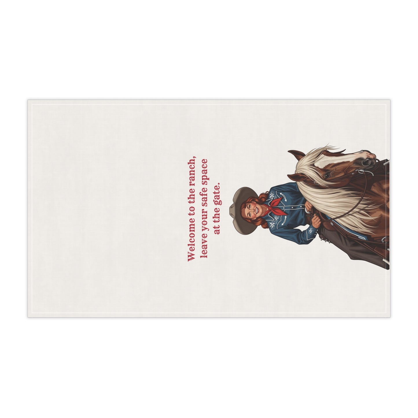 "Welcome to the Ranch, leave your safe space at the gate" Western Ranch Tea Towels, Rustic Kitchen Decor, Farmhouse Hostess Gift, Cowboy Themed Towel, Country Style Homeware