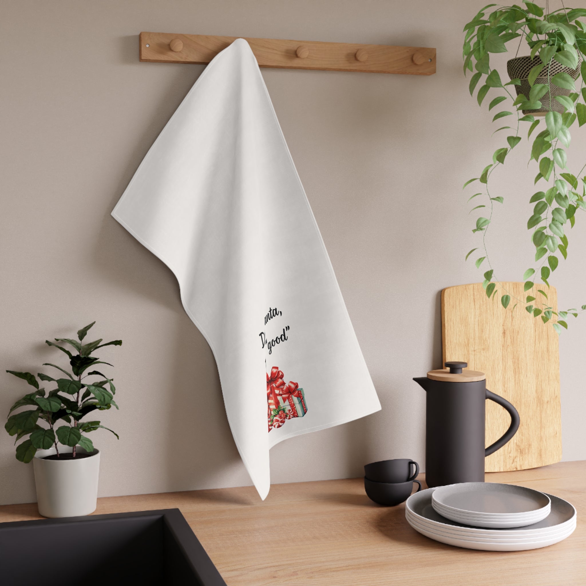 Tea Towel - "Dear Santa, Define 'good'" Christmas Cotton Kitchen Towel, Funny holiday towel, white elephant gift, hostess gift