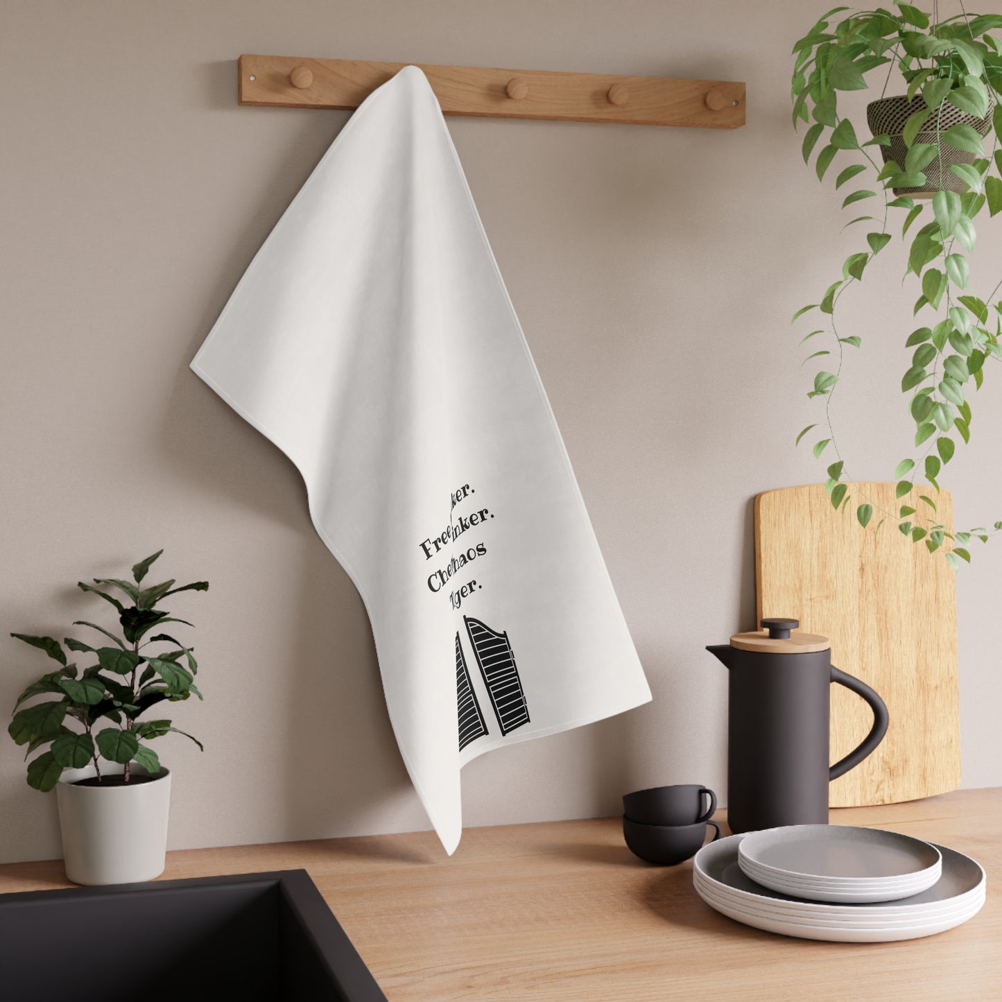 "Free Thinker, Cheap Drinker. Total chaos bringer." Dish Towel. Western Kitchen and Bar Decor, housewarming gift, funny party decor