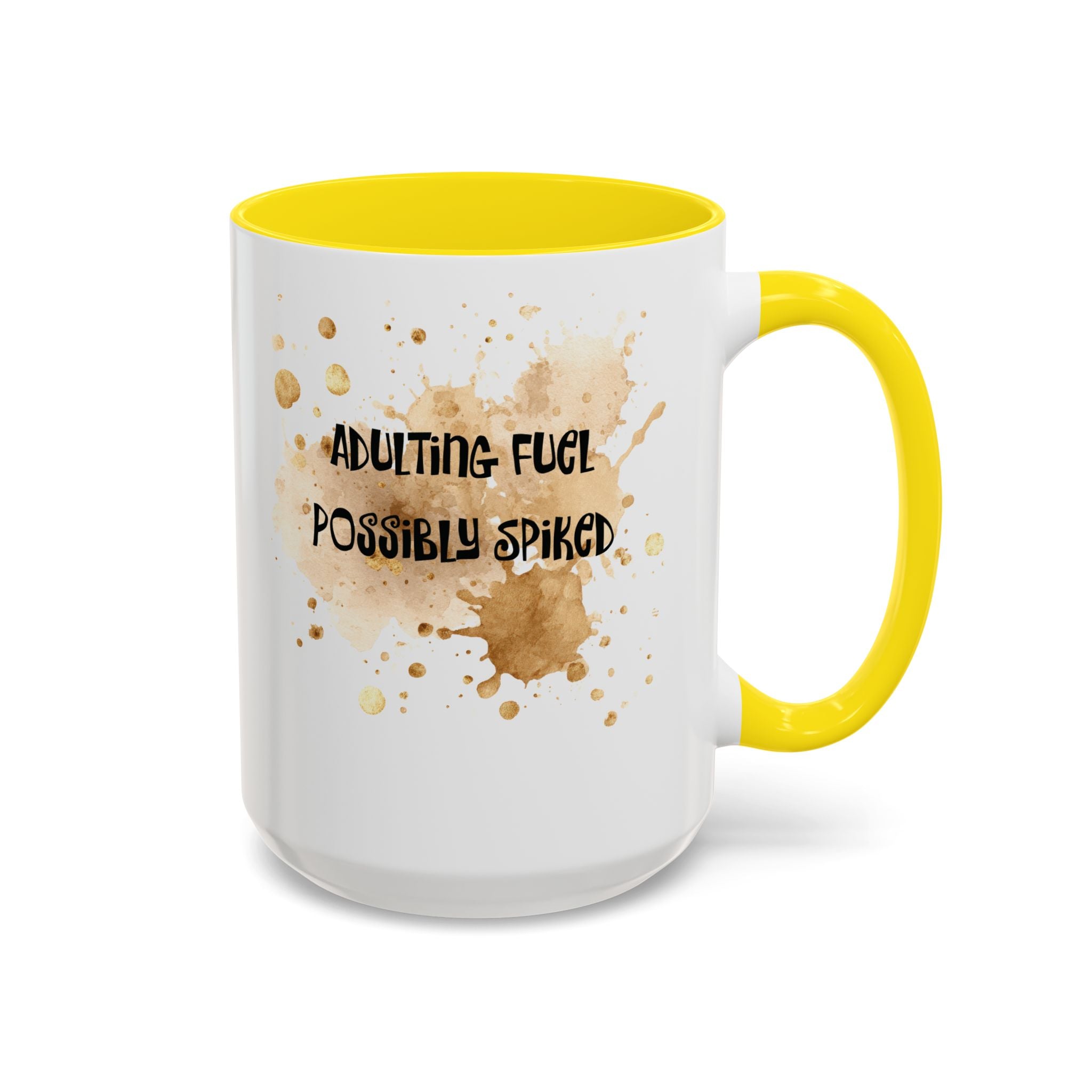 Coffee Mug — “Adulting Fuel. Possibly Spiked” Accent Ceramic Coffee Mug (15oz)