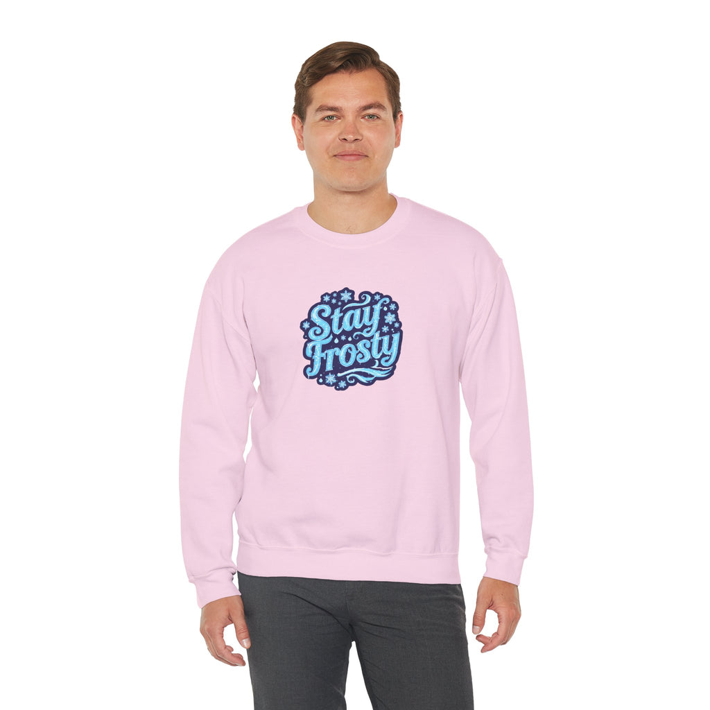 Stay Frosty Crewneck Sweatshirt — Retro Snowflake Graphic