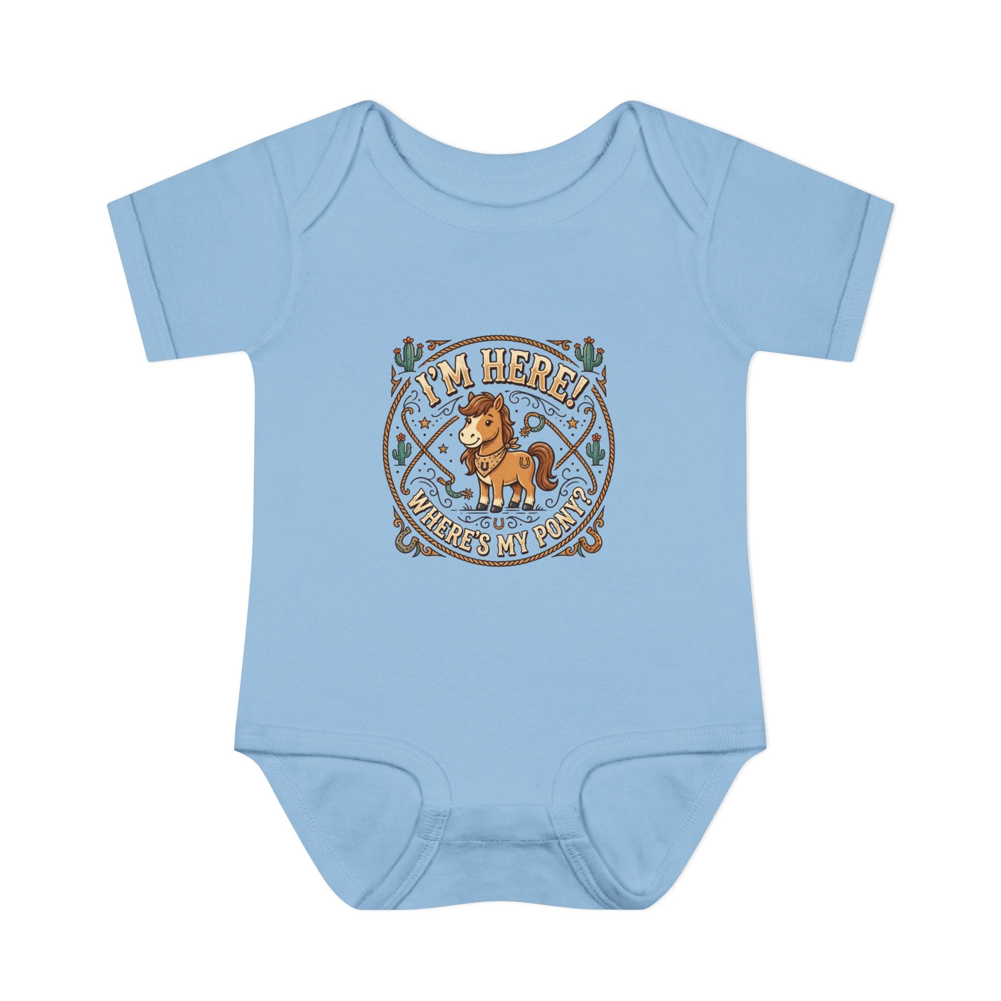 Cowboy Nursery Baby Bodysuit – "I'm Here! Where's my Pony?" Western Infant Onesie