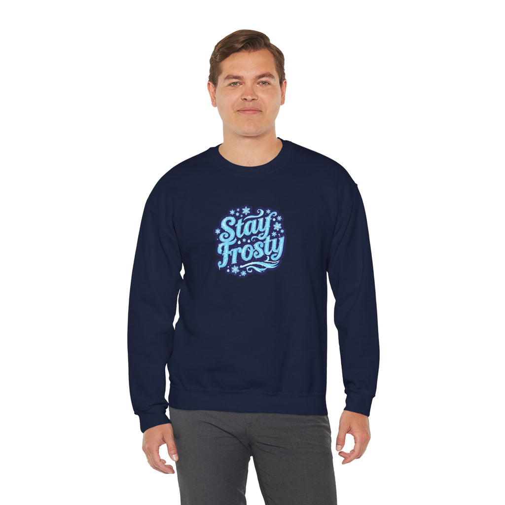 Stay Frosty Crewneck Sweatshirt — Retro Snowflake Graphic