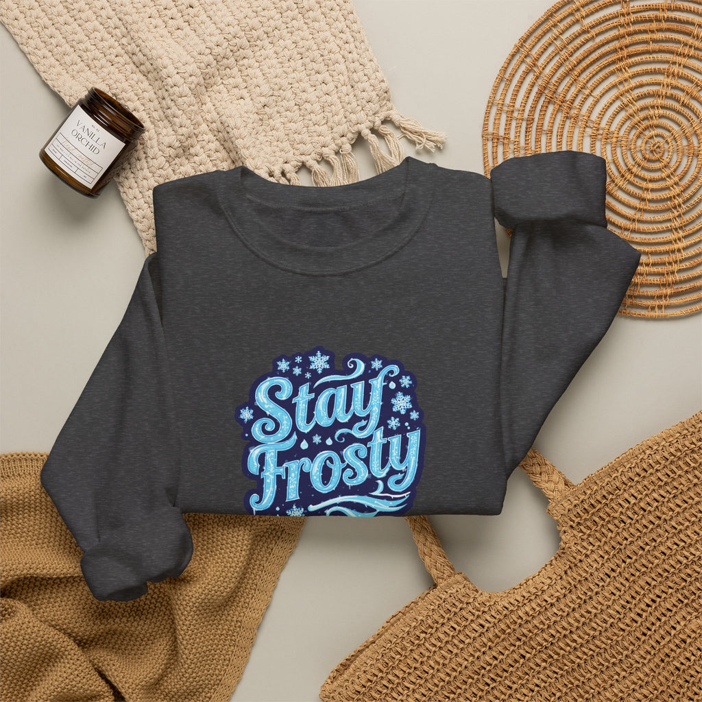 Stay Frosty Crewneck Sweatshirt — Retro Snowflake Graphic