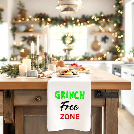 Grinch Free Zone Tea Towel – Holiday Kitchen Decor, funny Christmas towel, gift