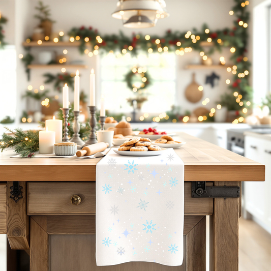 Snowflake Tea Towel — Subtle snowflake Winter Kitchen Towel. Blue, lavender and silver shades.  Christmas gift, decor