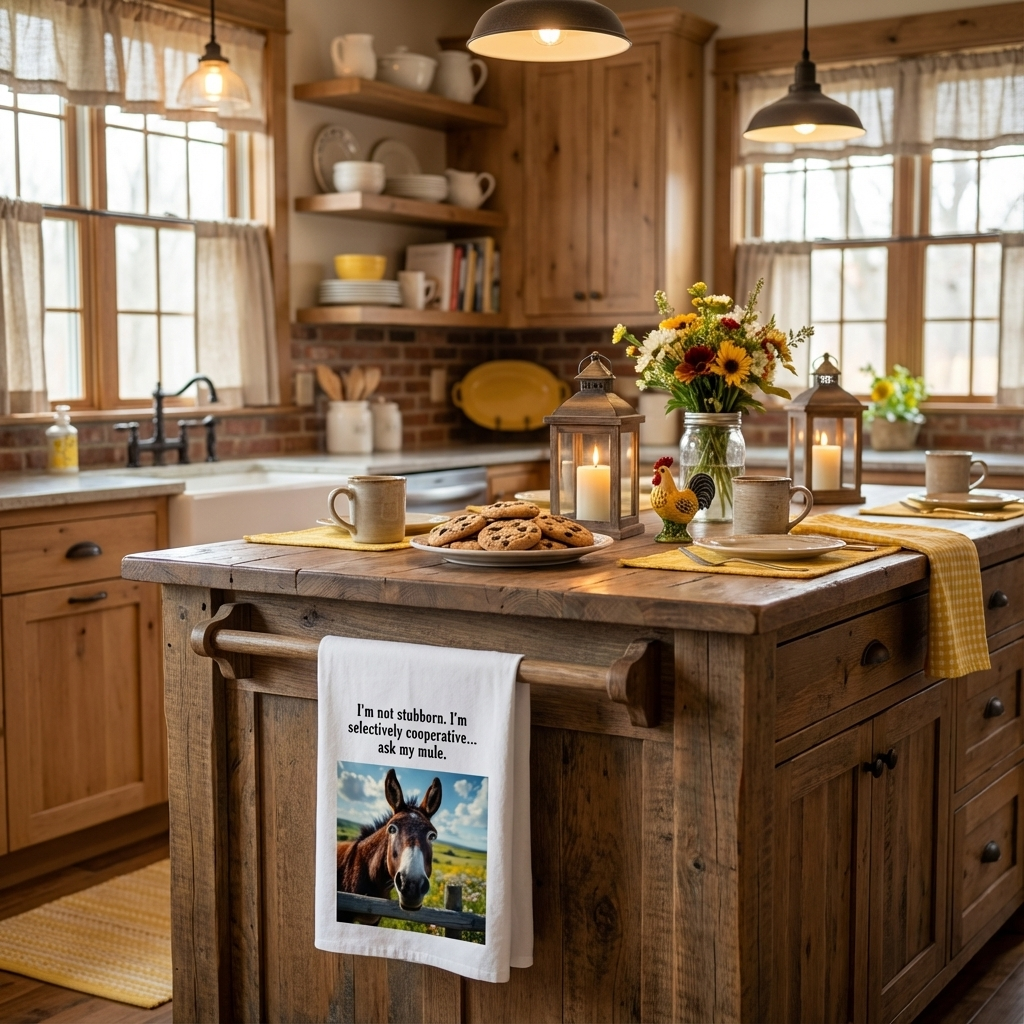 Humorous Mule themed Tea Towel, Funny Kitchen Towels, Gifts for Mule Lovers, Farmhouse Decor, Equine Humor Kitchenware