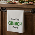 Tea Towel - "Resting Grinch Face" Holiday Kitchen Towel. Christmas humor, white elephant gift