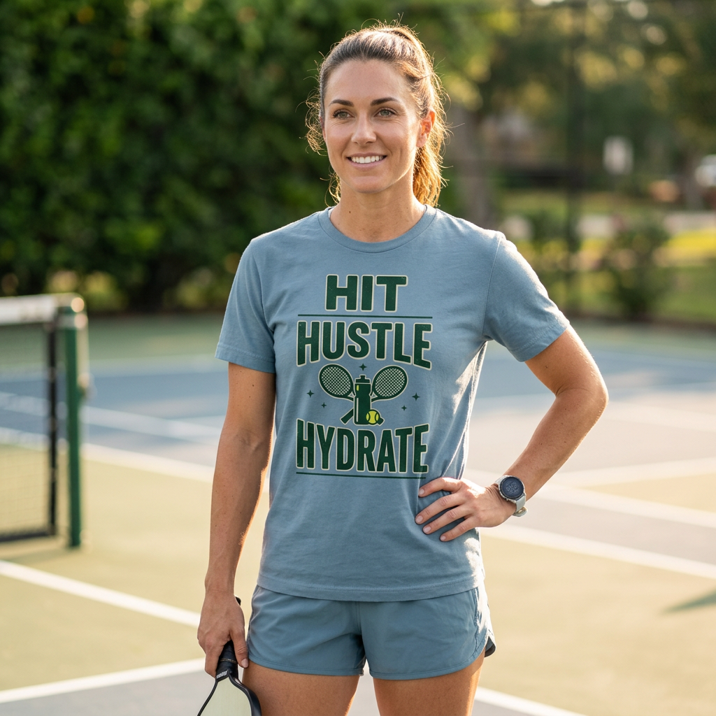 Hit Hustle Hydrate Tee | Tennis or Pickleball Aesthetic, Vintage Racket Preppy