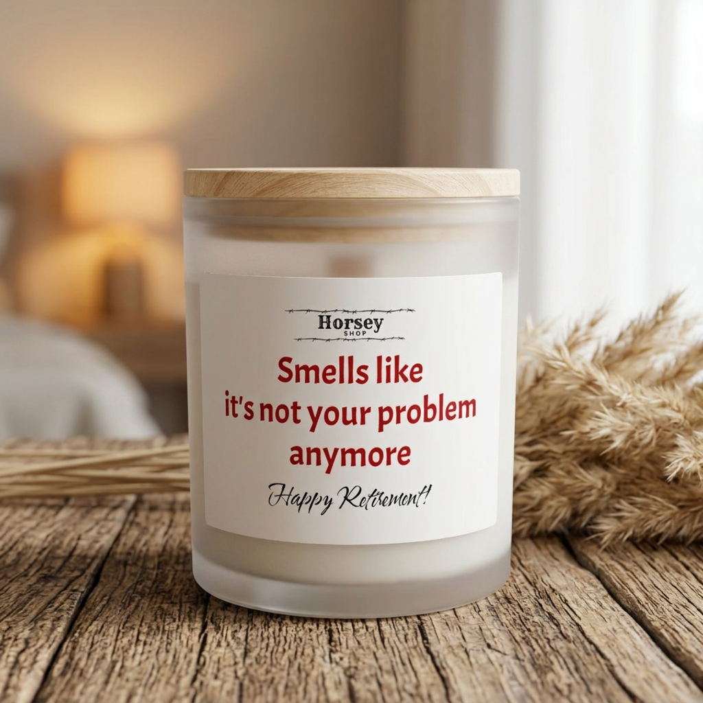 Happy Retirement Candle – “Smells Like It’s Not Your Problem Anymore” Frosted Glass 11oz