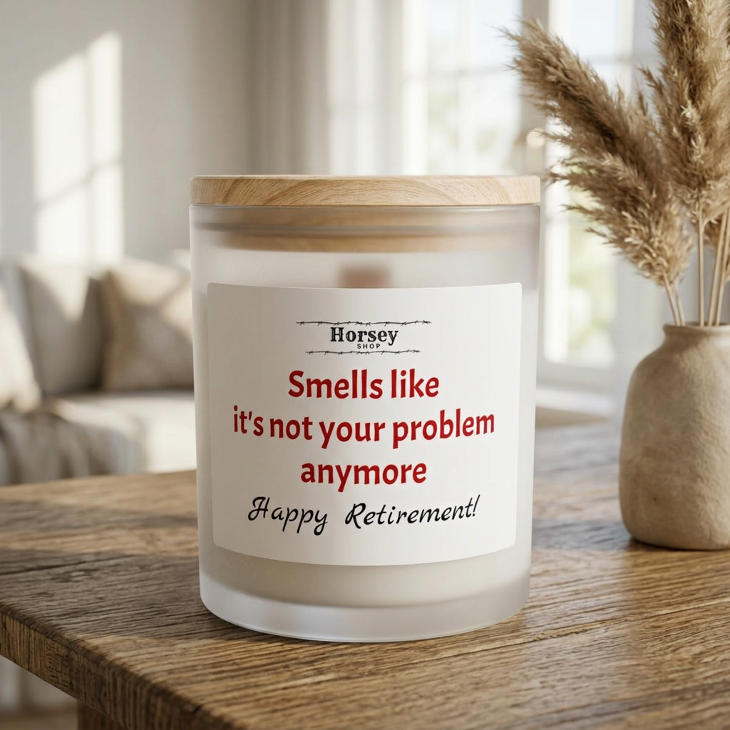 Happy Retirement Candle – “Smells Like It’s Not Your Problem Anymore” Frosted Glass 11oz