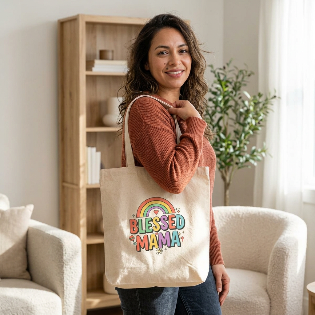 Blessed Mama Cotton Tote Bag — Rainbow Mother's Day Gift