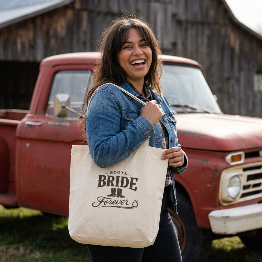 Tote Bag — "Boots Bride Forever" Rustic Bridal Tote for Bachelorettes & Wedding Favors